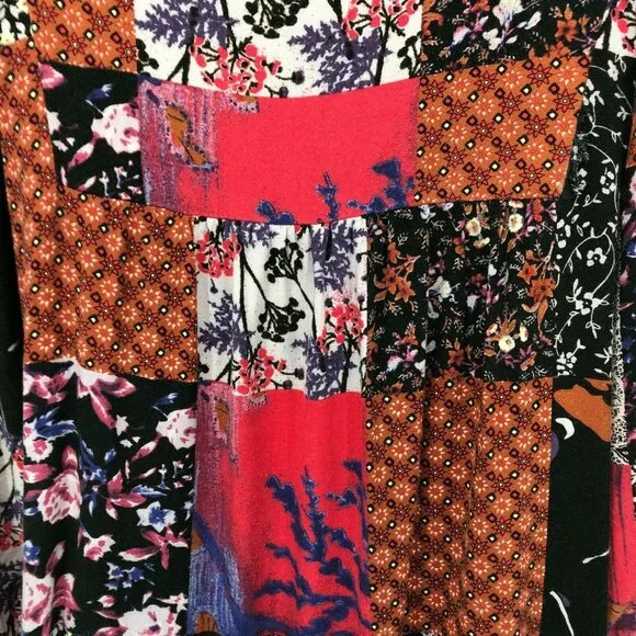 One September Womens Boho  Arcata Patchwork 3/4 Sleeve Multicolor Dress Size S - Picture 4 of 8